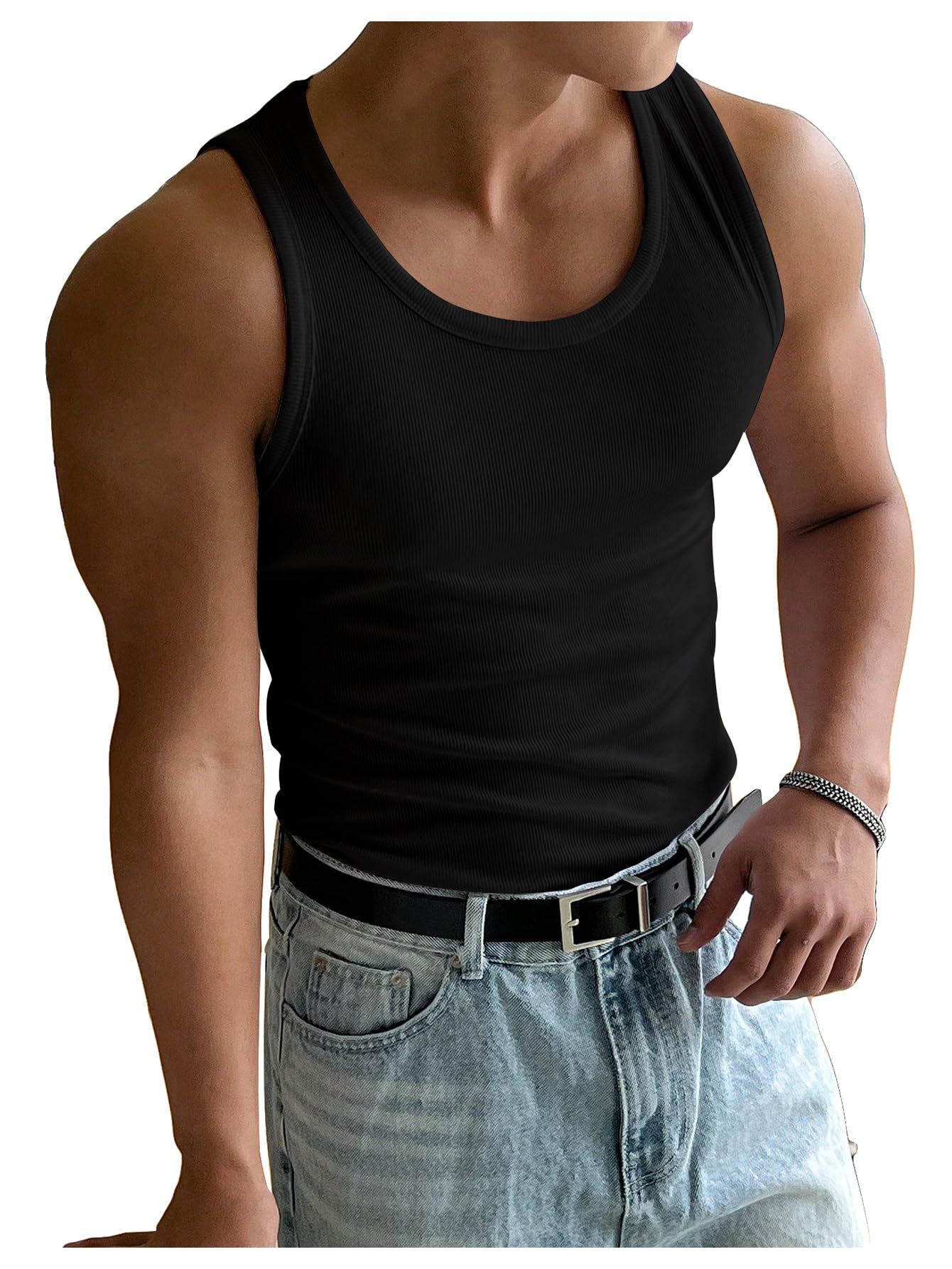 Men's Summer Tank Top Scoop Neck Workout Gym Muscle Tank T-Shirt Sleeveless Undershirt Support Customization (OEM) Sialkot Protective Wear. - Image 2