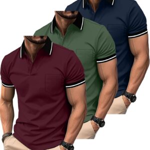3 Pack Men Polo Shirts Short Sleeve with Pocket Sport Wicking Shirts for Men Athletic Collared T-Shirts support customization (OEM) Sialkot Protective Wear.