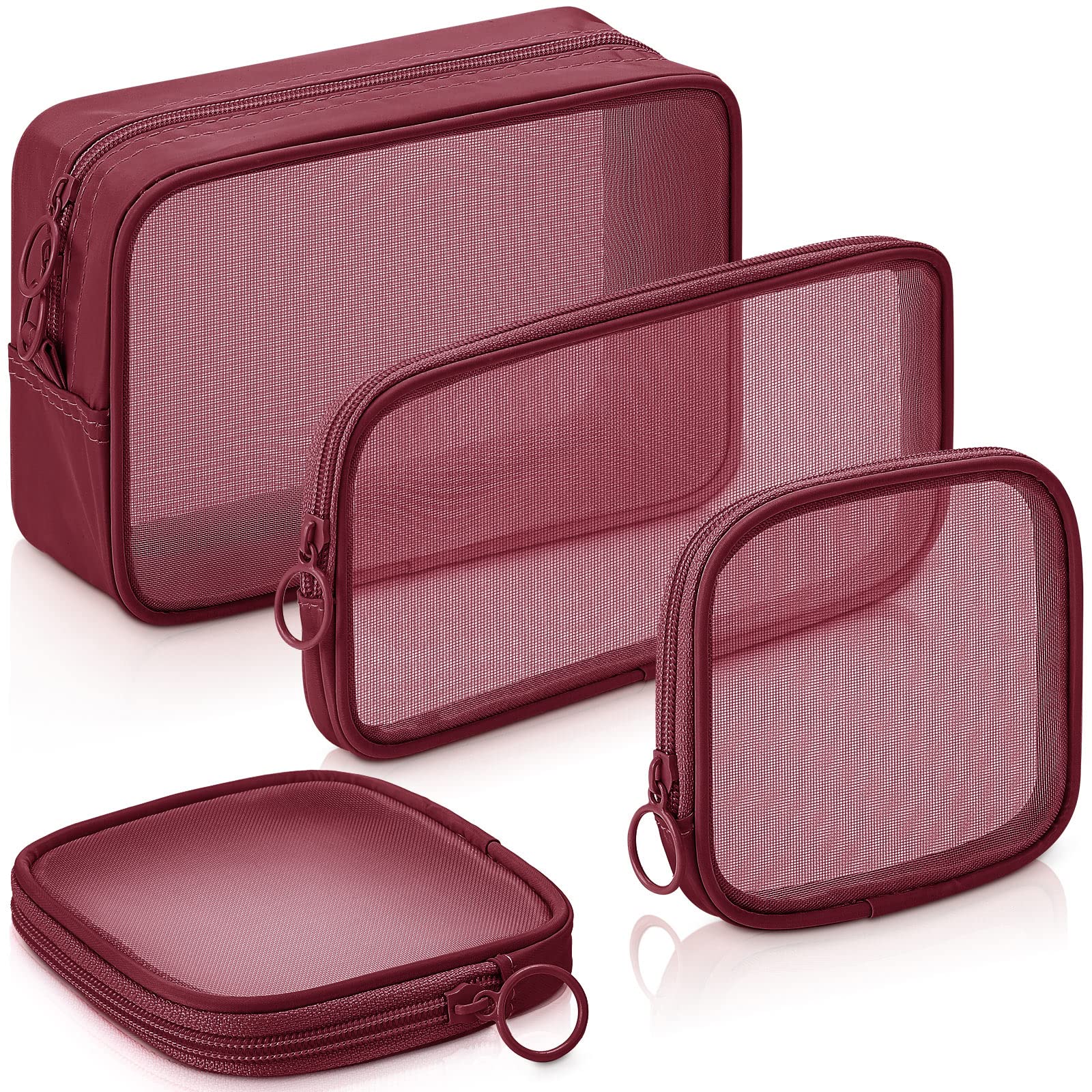 4 Pcs Mesh Makeup Bag Mesh Cosmetic Bag Travel Toiletry Pouch with Zipper Mini Makeup Cosmetic Purse for Daily Accessory(Small, Large, Medium, Wine Red) support customization (OEM) Sialkot Protective Wear. - Image 9
