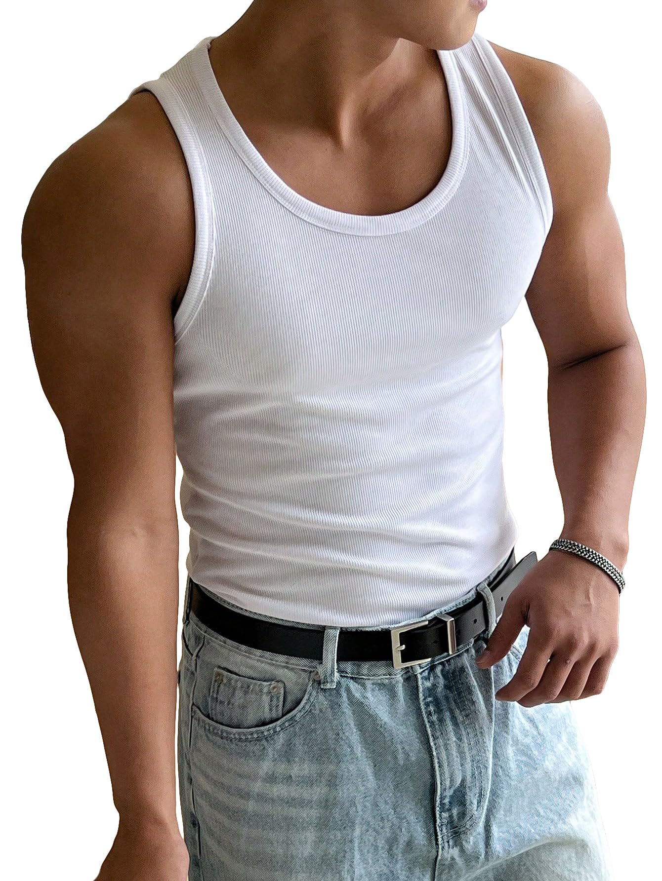 Men's Summer Tank Top Scoop Neck Workout Gym Muscle Tank T-Shirt Sleeveless Undershirt Support Customization (OEM) Sialkot Protective Wear. - Image 4