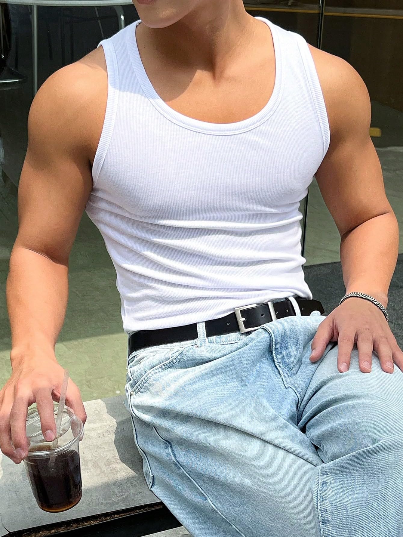 Men's Summer Tank Top Scoop Neck Workout Gym Muscle Tank T-Shirt Sleeveless Undershirt Support Customization (OEM) Sialkot Protective Wear. - Image 5
