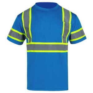 Hi Vis Shirts for Men Quick Dry Safety T Shirts with Pocket and 3 Reflective Strips Short Sleeve  Support Customization (OEM) Sialkot Protective Wear.