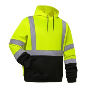 High visibility Hoodie for Men, Reflective Hooded Hood, Construction work Safety Sweatshirt with Large front Pocket for Men/Women Black Bottom Large Support Customization (OEM) Sialkot Protective Wear.