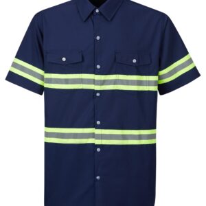 Hi Vis Button Up Safety Work Shirts for Men Reflective Support Customization (OEM) Sialkot Protective Wear.