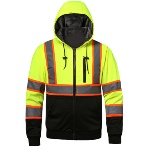 High Visibility Reflective Safety Fleece Sweatshirt Hoodie for Men with Detachable Hood Support Customization (OEM) Sialkot Protective Wear.